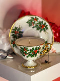 Gold Holly Berry Tea Cup Candle